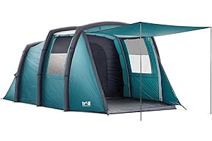 TRAIL OUTDOOR LEISURE Trail Brazen Inflatable 4 Man Air Tent with Living Area, Family Camping Tunnel Tent, 5000mm Waterproof, Dark Zone Bedroom, Safety Purge Pump and Bag (L455cm x W270cm x H195cm)