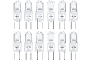 CALDARAX 12 Stück G6.35 35W 12V Halogen Glühlampe Dimmbar, GY6.35 Bi-pin Leuchtmittel, 390lm, Warmweiß 2700K, AC/DC 12V, Klar Kapsel Lampe, Halogen Stiftsockellampe für Kronleuchter, Landschaftsbeleuchtung