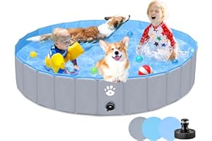 Gindoly Dog Pool, Foldable Dog Pools for Small, Medium and Large, Swimming Pool, Paddling Pool, Dog Bathtub, Foldable for Dogs and Cats, Abrasion-Resistant and Non-Slip, 140 x 30 cm