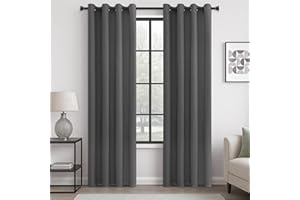 MRTREES Nieprzezroczyste zasłony, zasłony termiczne z przelotkamі, zasłona zaciemniająca, zasłona z przelotkamі, krótka nowoczesna zasłona, 240 x 140 cm (wys. x szer.), ciemnoszary, zestaw 2 sztuk do