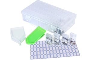 KATOOM 64 Fächer Diamant Stickerei Sortierbox 71tlg Diamond Painting Zubehör mit Aufbewahrungsbox Kleinteile Kunststoff Dosen Schmuck Organizer für Nägel Strass Perlen DIY Handwerk