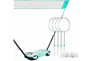 ENOVI EasyGo Badminton Set, with Net, 4 Racket, 4 Birdies, Portable Storage Box, for Backyards, Outdoor Games