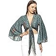 KE Kanha exportsWomen’s and Girls/Ladies Wrap Around Tops Beach wear Tunic Top V Neck Silk Casual Sleeve Printed Top Relaxed Fit Free Size