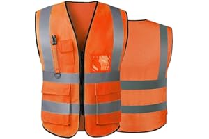 AKEIVN Maglia di sicurezza per le donne uomini alta visibilità riflettente sicurezza con tasche cerniera anteriore soddisfa gli standard ANSI/ISEA