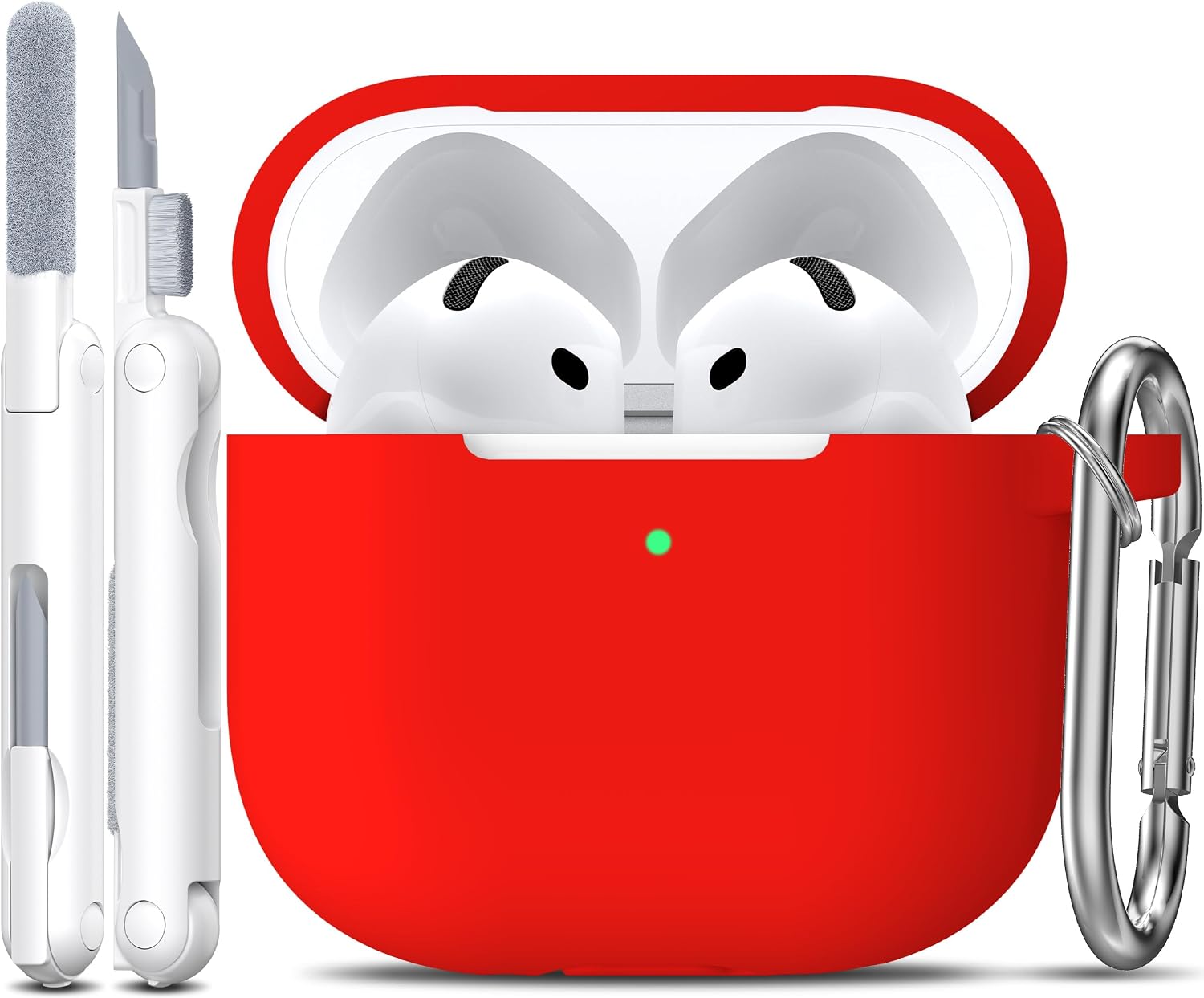 R-fun Funda para AirPods 4 con Kit de Limpieza, Case de Silicona Suave con Llavero, Funda Protectora Completa para Hombres y Mujeres, Compatible con Apple Latest Airpods 4th, Rojo