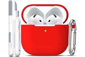 R-fun Custodia compatibile con Airpods 4th con kit di pulizia, custodia morbida in silicone con portachiavi, copertura protettiva completa compatibile con gli ultimi Airpods 4th di Apple,Rosso