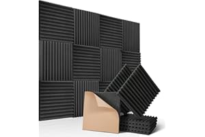 PAAUZOENG Lot de 12 autocollants en mousse acoustique, isolation acoustique, isolation phonique, pour podcasts, studio d'enregistrement de podcast, réduction des carreaux écho pour plafonds au bureau à domicile