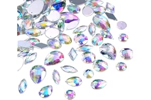 HICARER 108 Pièces AB Gemmes Acrylique Clair Strass Cristal à Coudre, Rhinestone à Coudre Boutons en Cristal Flatback pour Vêtements Robe Décorations