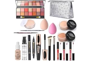 TOIONMM Zestaw do makijażu, 19 sztuk All in One, wielofunkcyjny zestaw kosmetyków dla kobiet, zestaw startowy do makijażu, zestaw prezentowy z paletą cieni do powiek, szminką, eyelinerem, tuszem do rzęs,