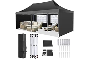 COBIZI Pop Up Gazebo 3mx6m with 4 Removable Sidewalls Waterproof UPF50+ Protection Marquee Gazebo for Parties Commercial Weddings Gazebo with Carry Bag, Black