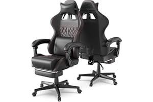 Ferghana Sedia da Gaming,Sedia Gaming Ergonomica con Regolabile Poggiapiedi,Poggiatesta,Supporto Lombare,Pelle di PU Poltrona Ufficio Regolabile,Professionale Sedia da Ufficio Gaming(Nero)