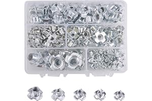 INCREWAY Tee Nuts, 120pcs Zinc Plated Nut Four-Pronged Tee Nuts T-Nut Assortment Kit with 5 Sizes for Woodworking Furniture Office Equipment,M4/M5/M6/M8/M10