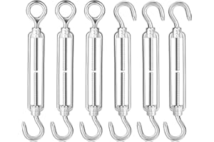 XWCHASA 6PCS M6 Edelstahlspanner, Spannschloss 304 Edelstahl Haken und Ösenverstellbares Spannschloss für hohe Beanspruchung Spannschloss Haken und Augen Set (6)