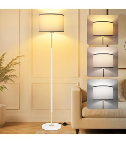 Lampada Piantana Da Terra Bakaji - Altezza 160cm, Paralume Tessuto, Interruttore A Pedale, Grigio - Foto 7