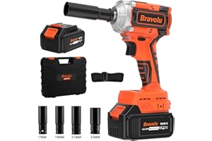 Bravolu Avvitatore ad Impulsi, 21V Brushless 550Nm Avvitatori a Massa Battente 3500 IPM, 4,0Ah Batteria, Mandrino 13mm (1/2"), 4 x Chiavi A Bussola