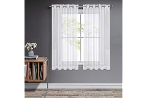 Joydeco Cortinas Salon Modernas 2 Piezas 140x145 cm, Cortinas Visillos Cortas Ventanas Blancas Translucidas con Ojales para Dormitorio Matrimonio Comedor
