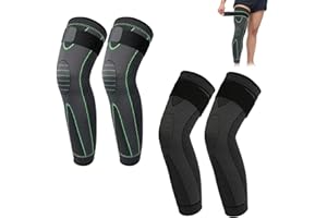 LEOINAER Genouillère Sport, Attelle Genou Hommes Genouillère Longue Compression Sport Homme + Protection Respirante Antidérapante + L Taille + Vert + 1 Paire