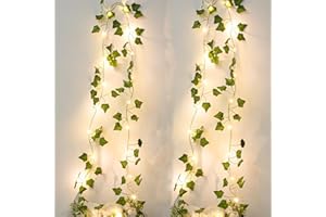 A.bigwhale Guirlande lumineuse de lierre artificiel, 2 pièces guirlande lumineuses d'intérieur 2m 20 LED, guirlande lumineuse à piles chambre, led feuilles décoration pour fête de mariage