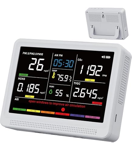 9-in-1 Luftqualitätsmonitor – Misst PM2.5, PM10, HCHO, TVOC, CO2, AQI, Temperatur & Feuchtigkeit, Mit Farbdisplay & Akku