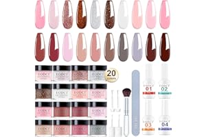 EODCI Dipping Powder Nails Set, 20 Colores Rosa Nude Dipping Powder Kit con Base Top Coat, Activador y Uñas Brocha Dip Manicura Sets, Dipping Powder Nails Set Starter Kit para Hogar y Salón
