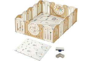 Gcarebb Parc Bebe Avec Tapis D'éveil, XXL Parc Enfant Pliable Modulable, Verrouillage de Sécurité, Forme Réglable, Rangement Pliable, Antidérapant, Barriere Bebe (14 16 18 Panneaux)