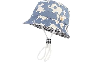 GEMVIE-Cappello da Pescatore Blu Bambini 3 Mesi- 8 Anni Stampa Modello Animali Azzurro Cappello da Sole Anti-UV Pieghevole in Cotone Berretto Cappelli da Esterno