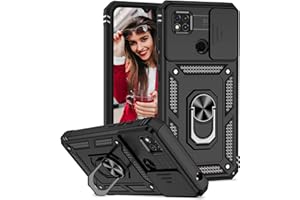 POUHYE Funda para Xiaomi Redmi 10A / 9C/9C NFC Carcasa Original, Silicone TPU + PC Rugged Bumper Case con 360° Magnético Anillo Soporte, Cubierta de cámara Deslizante Proteger Carcasa Negro