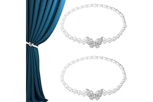 WUISOLQP 2 Pack Curtains Tieback Butterfly European Drapes Clips Window Curtain Decorative Clips Modern Simple Style Pearl Curtain Holder Buckles for Thin or Thick Home & Office Window Drapery