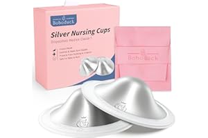 The Original Silver Nursing Cups, Boboduck 999 Silver Nipple Covers for Breastfeeding, 999 Grade Layered Tri-Laminate Nipple Shields for Nursing Newborn, Regular Silver Nipple Shield (Small)