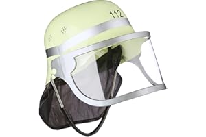 Relaxdays 10021335 Feuerwehrhelm Kinder, verstellbar, klappbares Visier, Nackentuch, Feuerwehr, HxBxT: 24,5 x 22,5 x 28 cm, gelb