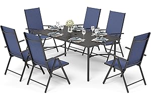 PHIVILLA Garden Furniture Sets Outdoor Patio Garden Set 6 Persons 7 Adjustable Folding Aluminium Garden Chairs Sets of 6 With Large Table Garden Table and Chairs Set Weatherproof GardenDining Set Blue