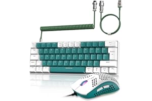 ZIYOU LANG Wired Gaming-Tastatur und Maus Combo mit Spiral USB-C Kabel T60 Pro - Kompakt 60% UK Layout(QWERTY) Mechanische Tastatur Klicke Blue Switch, 6400DPI Ultra-Light RGB Mäuse für PC/Mac - Grün