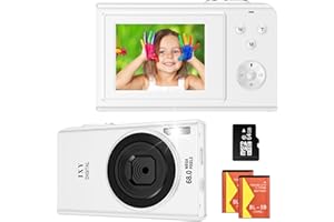 NIKYJM Digital Camera, 68MP 4K Photo Camera with Auto Focus, 16X Digital Zoom Camera, 2.4 Inch LCD Screen, Compact Camera, Portable Digital Camera with 64GB SD Card for Teenagers, Adults, Beginners (White)