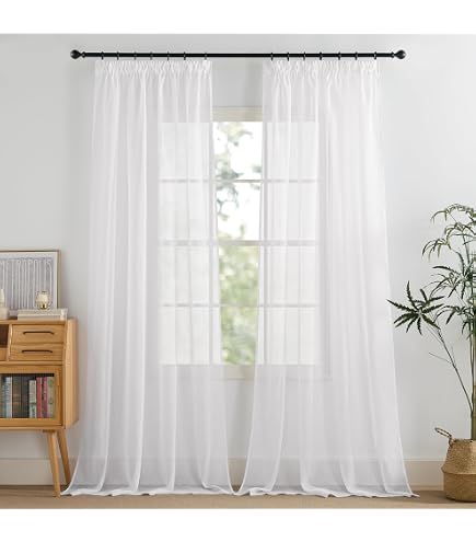 Weiße Voile-Vorhänge 800x250 Cm – Mit Kräuselband, Transparent, Für Wohnzimmer & Schlafzimmer