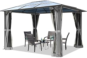 TOOLPORT Garden gazebo 3x3.65 m polycarbonate roof approx. 6 mm - hardtop pavilion with 4 sides & mosquito nets in grey