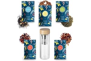 PRO DISTRI COMPTOIR FRANÇAIS DU THÉ | Assortiment de 5x20g de Thés et Infusions en vrac et sa Théière Nomade | Cadeau Original pour un Anniversaire, la Saint-Valentin, la fête des Mères, Noël, les Maîtresses