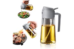 TrendPlain Spruzzino Olio per Friggitrice Aria 470ml, Dosatore Olio 2 in 1, Oliera Spray per Cucina, Insalata e Aceto, Accessori Cucina senza BPA - Grigio
