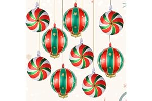 GOVPY 9PCS Xmas Round Candy Lollipop Foil Balloons and Christmas Hanging Ball Mylar Foil Balloons, Red Green Gold Christmas Candyland Decorations for New Year Party Decor