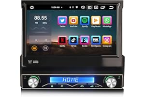 GONFEN 8 Núcleos 4GB RAM+64GB ROM Android 14 Unversal 1 DIN Radio Coche con Pantalla Motorizada Soporte Inalámbrico Carplay Android Auto Bluetooth 5.0 Dab+ WiFi LTE FM RDS DSP Pantalla táctil 7"