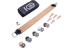 BACHER Shaving Strop with Honing Compounds - Premium Straight Razor Strop Set - Wide Leather Strop Razor Sharpener, Sharpening Compound and Case (Long&Wide: 72x8 cm) - Manual Shaving Accessories