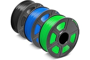 SUNLU Filament ABS 1,75 mm do 99% drukarek 3D, wysoka trwałość/odporność na wysokie temperatury/doskonała wytrzymałość, łącznie 2,7 kg, szpula 0,9 kg, czarny + niebieski + zielony