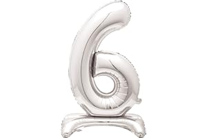 UNIQUE Majestic Silver 6 - Shaped Foil Balloon (76cm) - Elegant & Standalone Party Decor- Perfect for Milestone Celebrations - 1 Pc