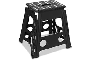 Rynli 16 Inches Folding Step Stool Enough to Hold 150KG Lightweight Foldable Stepping Stool for Adults and Kids, Compact and Lightweight Non-Slip Folding Stools for Kitchen Bathroom Bedroom (Black)