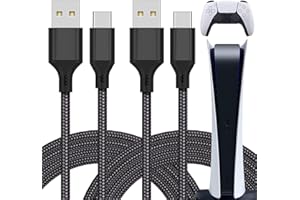 Primicity PS5 Controller Charger Cable 2 Pack- (UK SELLER) Black Nylon Braided PS5 Charging Cable for DualSense Controller - USB to USB-C Ps5 Charger Wire
