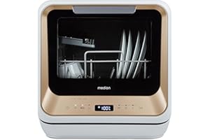 MEDION mini lavastoviglie DWT20 (lavastoviglie da tavolo, 2 coperti, funziona con/senza collegamento all'acqua, 6 programmi di pulizia, biberon, preselezione dell'ora di avvio)