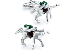 HAWSON Yellow Green and Red Horse Racing Cool Cufflinks for Men's Outdoor Accessories.