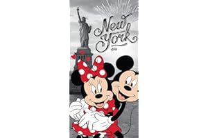Disney, 18TW176, telo da mare con motivo Minnie e Topolino New York, asciugamano da bagno, 70 x 140 cm