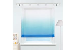 ESLIR Roleta rzymska ze szlufkami, firanki kuchenne, przezroczysta, na szelkach, kolor woal, niebieski, szer. x wys. 120 x 140 cm, 1 sztuka