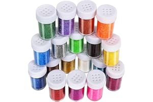 Glitzerpulver, LEOBRO Glitzer 18erx 15G (270g), Feine Glitzerpuder Set, Glitter Bunte zum Basteln für Epoxidharz, Gießen, Dekoration, Karten, Papier, Nagelkunst
