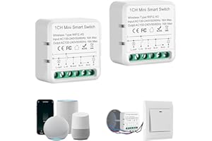 HNCY Interruptor wifi Alexa, Interruptor inteligente wifi, 2.4G Modulo Rele WiFi, Smart Switch para Alexa, Tuya App, Smart Life App, Max 16A, Conductor Neutro Necesario